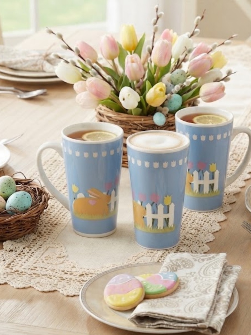 EASTER bunny -  2 Little Bunny With Flowers Coffee Mug in excellent condition